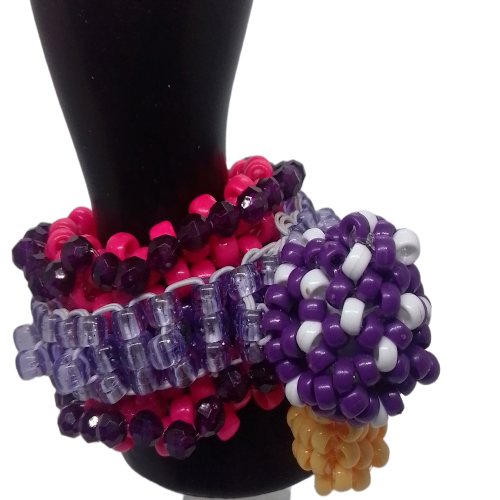 Kandi Rotating Bracelet Cuff Pink/Purple/ W/Purple Mushroom-Handmade Beaded Bracelet