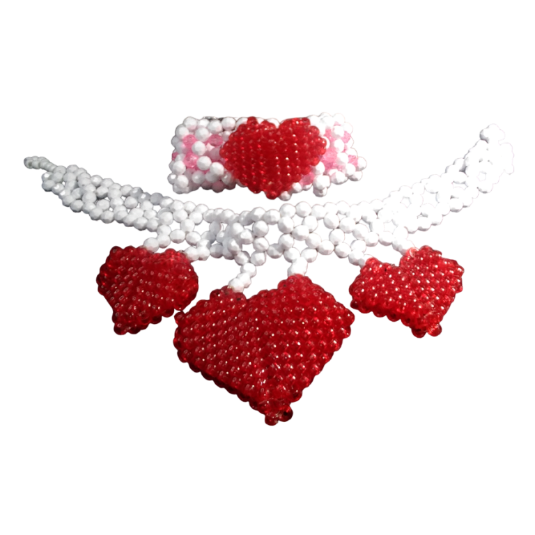 Kandi Heart Choker-Kandi Cuff Bracelet-Made Out Of White Faceted Beads-Hearts Mini Clear Pony Beads Valentines Day