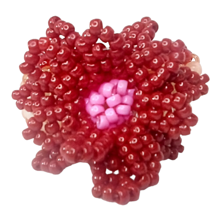 Red Flower On 3d Kandi Cuff- Clear w/ Red Sparkle and Orange Glow Beads-EDC Flowers Ready to Rave