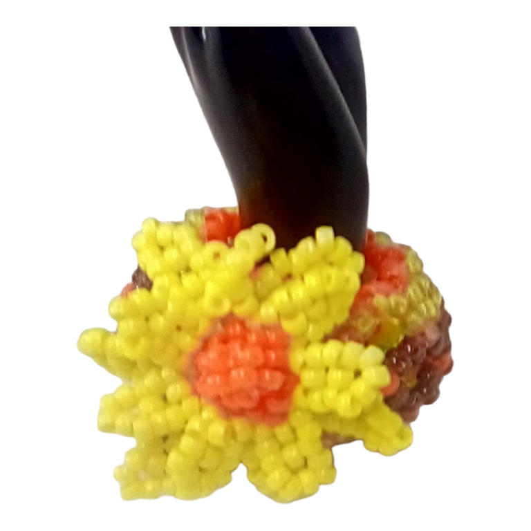 Yellow Flower On 3d Kandi Cuff- Rootbeer Sparkle and Orange Sparkle Beads-EDC Flowers Ready to Rave
