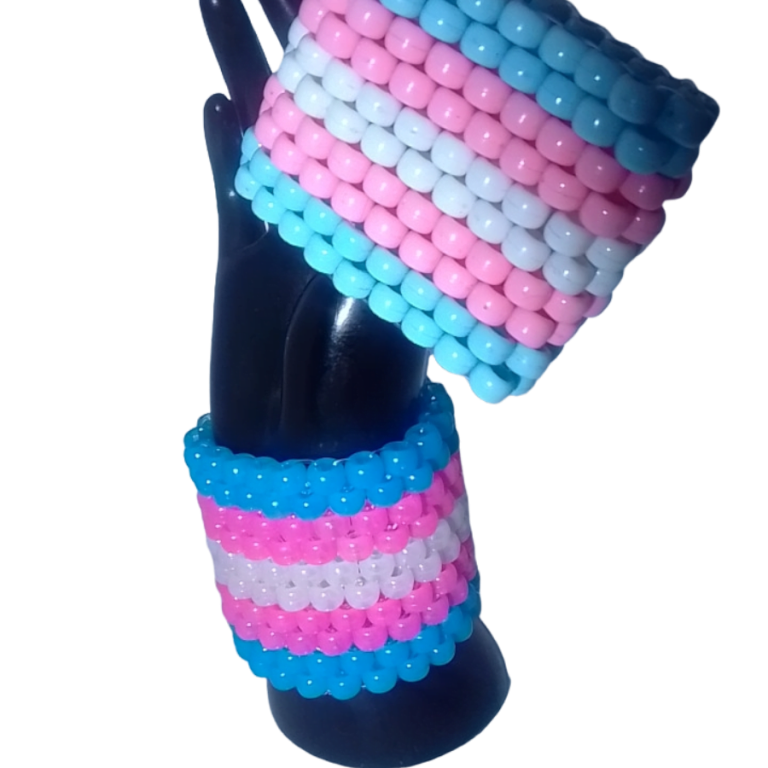 2 Trans Pride Kandi Cuffs-Glow and Neon EDC Kandi Bracelets-LGBT Pride- Upper Arm Band