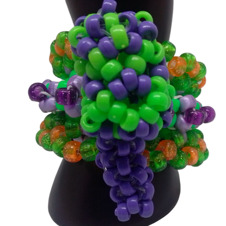 Kandi Rotating Bracelet Cuff Green/Purple/Orange W/Green Purple Mushroom