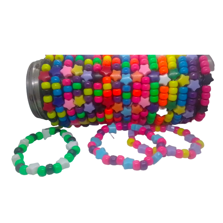 20 Single Kandi  Bracelets Neon Colors W/Star Pony Beds Get Ready for EDC