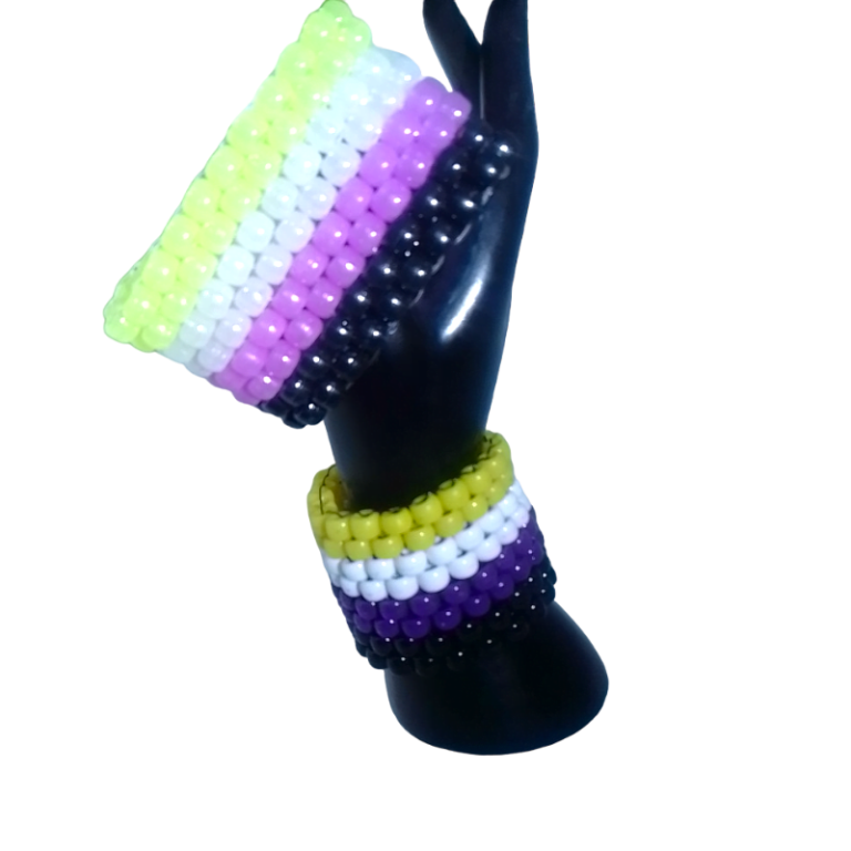 2 Non-Binary Pride Kandi Cuffs-Glow and Neon EDC Kandi Bracelets-LGBT Pride- Upper Arm Band