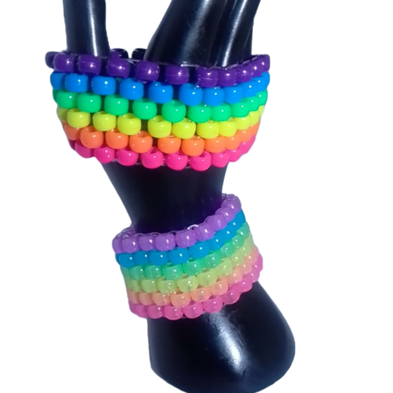 2 Rainbow Pride Kandi Cuffs-Glow and Neon EDC Kandi Bracelets-LGBT Pride- Upper Arm Band