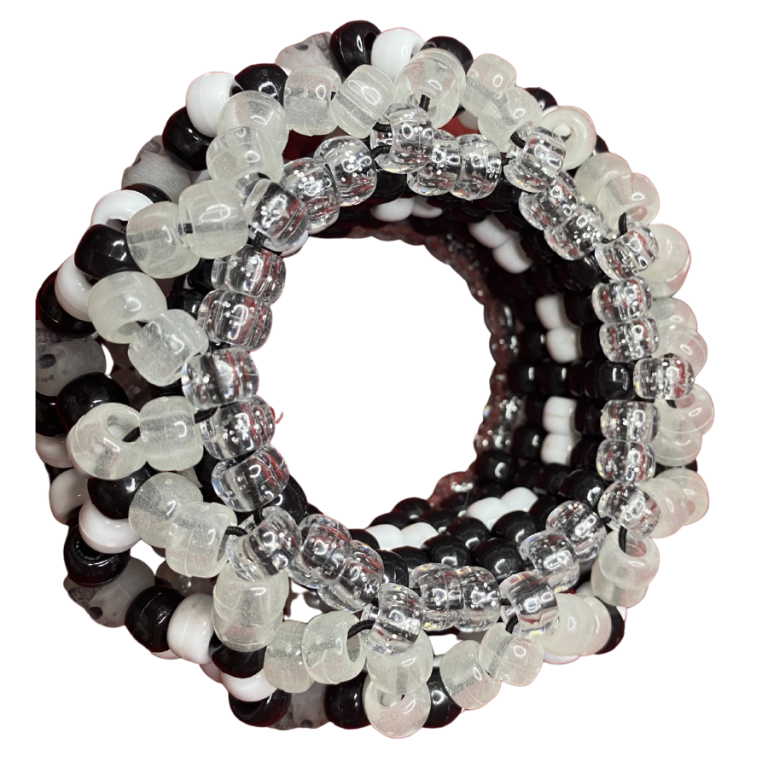 Black-White 3d Gothic Kandi Cuff-10 Glow-n-Dark Skulls-EDC Bracelet